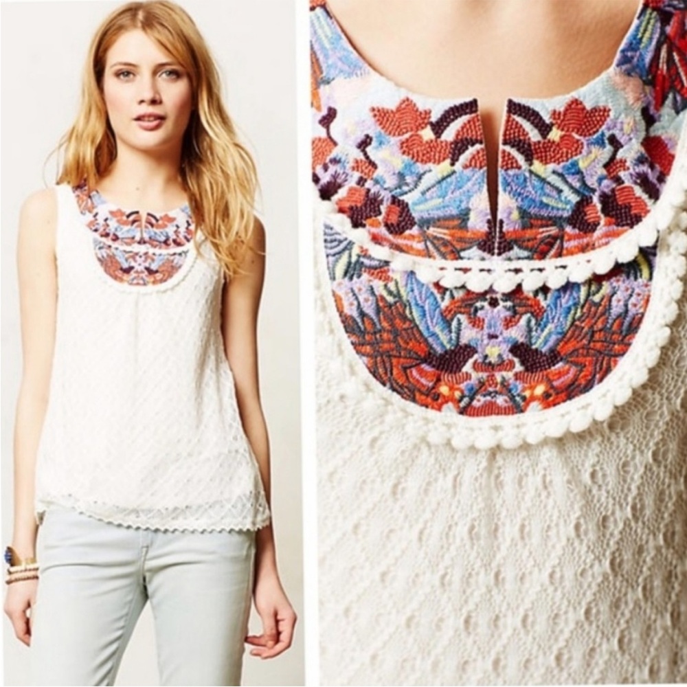 EUC Akemi and Kin Anthropologie Cream Lace Tank Top - Small